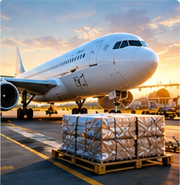 Air freight cargo transport on runway