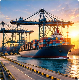 Sea freight port and container cranes